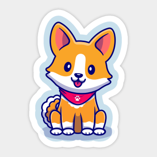 Cute Corgi Dog Sitting With Scarf Cartoon Sticker